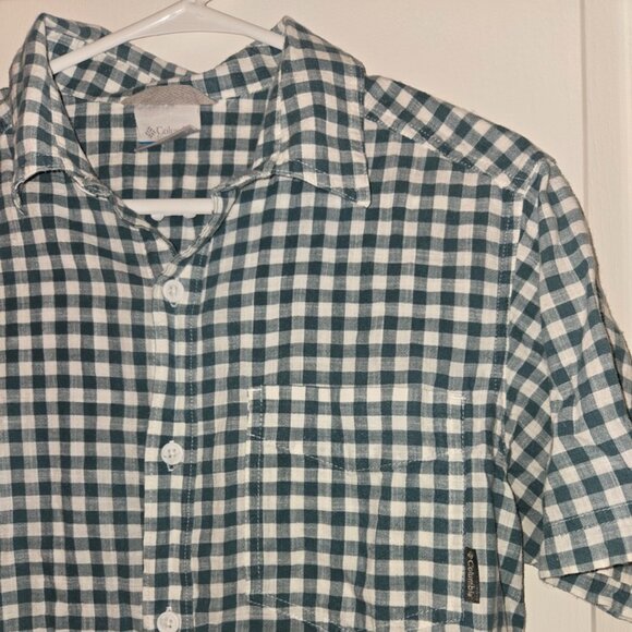 Columbia Shirt Mens Small Green Check Short Sleeve Button Up Outdoors Hiking - Picture 3 of 6